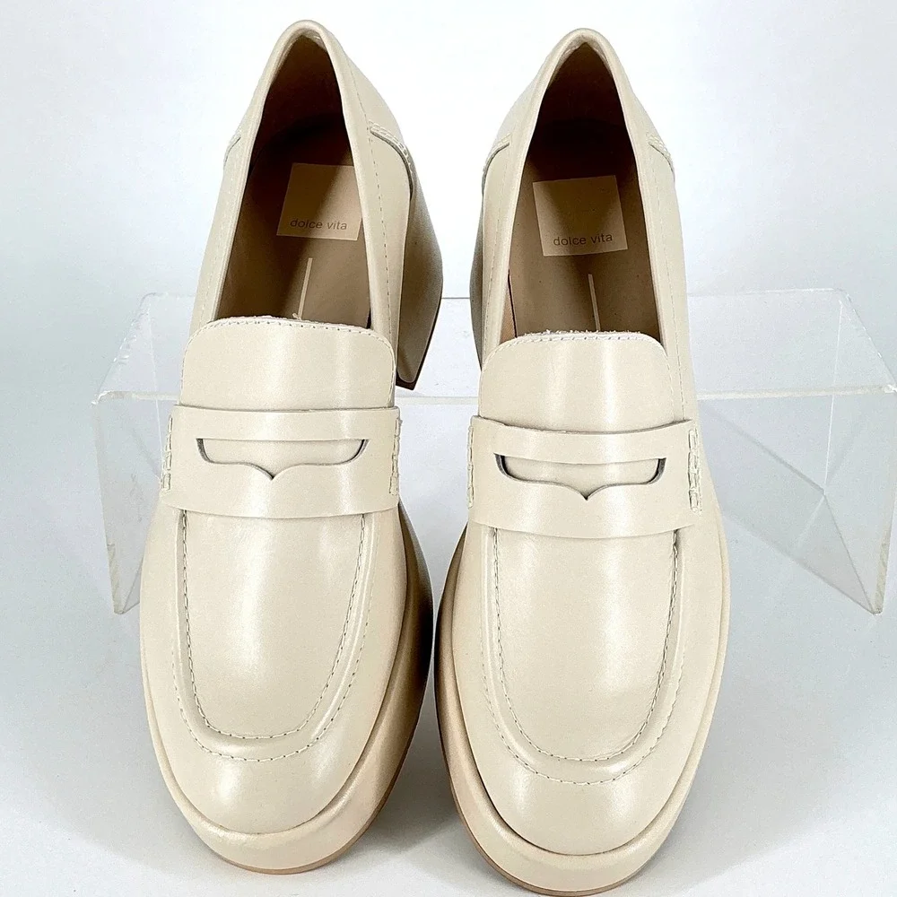 Dolce Vita Size 8.5 Ivory‎ Leather Platform Penny Loafers NEW Chunky Yanni $150
